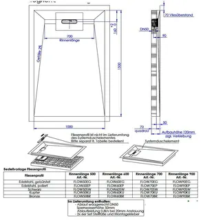 SD barr-frei Dusche LINE Flow SP50 1000x1500 (Rinne 700 mm)