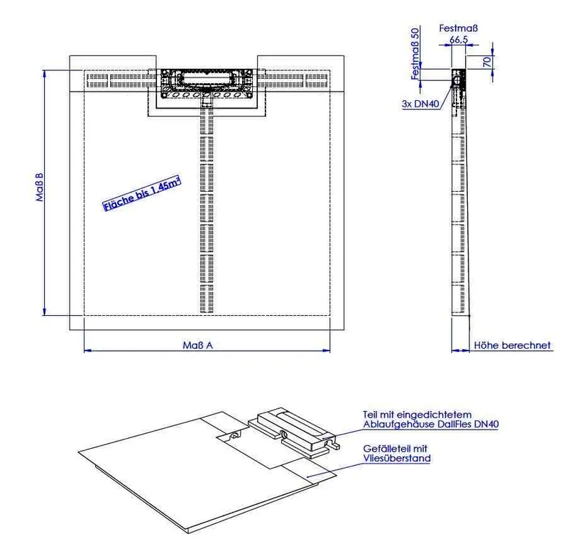SD barr-frei Dusche DallFlex Wall Plan Sonderanfertigung Höhe bis 1,45 qm