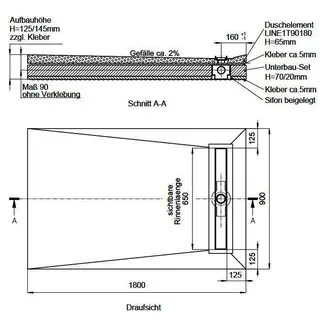 SD barr-frei Dusche LINE Rinne TECE 900x1800 (Rinne 650 mm)