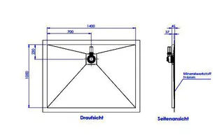 SD barr-frei Dusche Mineral 001 Round 1400x1000 mm, Ablaufpos. 700/230 mm