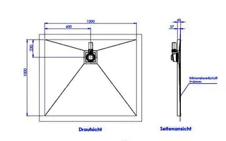 SD barr-frei Dusche Mineral 001 Quadrato 1200x1000 mm Ablaufpos. 600/230 mm