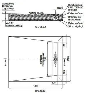 SD barr-frei Dusche LINE Rinne TECE 1000x1800 (Rinne 750 mm)