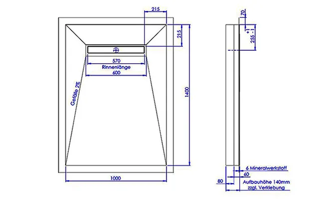 SD LINE PLUS SCHEDEL 4seitig Bianco weiß 1000x1400 (Rinne 600 mm) Pure Sperrw.50