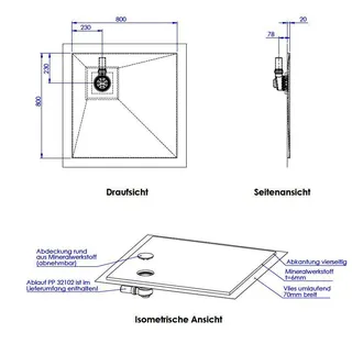 SD barr-frei Dusche Mineral. 001 Round 800x800 mm, Abkant. 20 mm, Ablaufpos. 23 – Bild 2