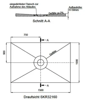 SD barr-frei Dusche PLAN Abl. KESSEL R 1500x1000x50 Abl.mittig – Bild 2