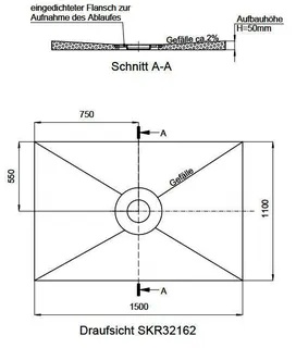 SD barr-frei Dusche PLAN Abl. KESSEL R 1500x1100x50 Abl.mittig – Bild 2