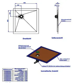 SD barr-frei Dusche Mineral. 001 Round 800x800 mm, Ablaufpos. 230/230 mm – Bild 2