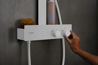 Hansgrohe Showerpipe Rainfinity 350 mit Kopfbrause 250 EcoSmart mattweiß – Bild 5