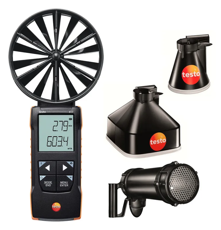 Testo 417 Set 2 - Flügelrad-Anemometer mit Messtrichtern und Gleichrichter