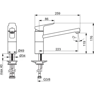 EHM Küchenarm. HANSABASIC 5548 Ausld. 223 mm DN15 chr – Bild 2
