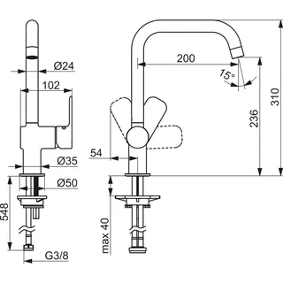 EHM Küchenarm. HANSABASIC 5556 Ausld. 200 mm DN15 chr – Bild 2