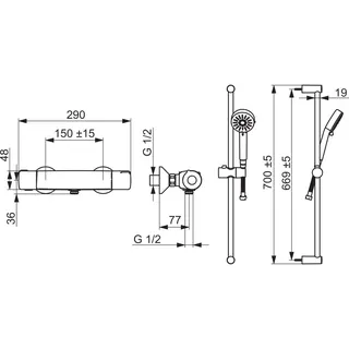 Brausebatt. m. Brausegarnitur HANSABASIC 5515 3-strahlig DN15 chr – Bild 2