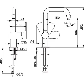 EHM Waschtisch-Batt. HANSABASIC 5554 Ausld. 150 mm DN15 chr – Bild 2