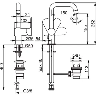 EHM Waschtisch-Batt. HANSABASIC 5555 Ausld. 150 mm DN15 chr – Bild 3