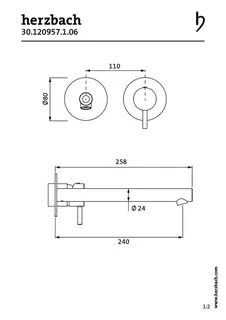 SIRO GREY Waschtisch-Wandbatterie Farbset 240mm Grau matt – Bild 2