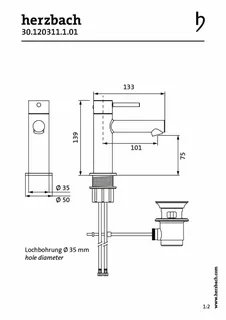 SIRO Waschtisch-Einlochbatterie S-Size mit Ablauf Chrom – Bild 2
