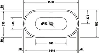 Duravit DuraSenja Badewanne Freisteh,Oval,Weiß,Acryl 1500x750x585,RS 2,incl.FG u.AÜL-Garn. – Bild 5