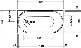 Duravit DuraSenja Badewanne Ecke links,Weiß,Acryl 1500x750x585 mm, Oval,RS 2,incl.FG u.AÜL – Bild 4