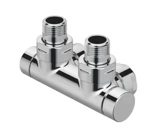 Zehnder Zubehör Hahnblock Typ T Anschluss 50mm, Eckform, chrom