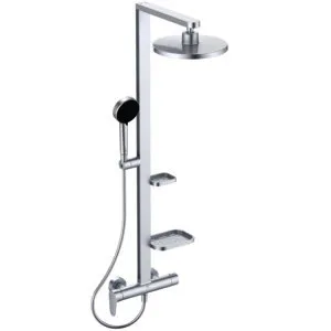 Ideal Standard Duschsystem CeraflowAlu+ m.Brausearm. 2 Ablagen, 2F-HB u. 2F-Kopfbrause Silver