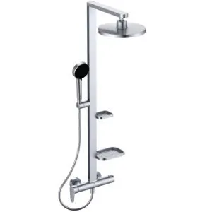 Ideal Standard Duschsystem CeraflowAlu+ m.Brausearm. 2 Ablagen, 2F-HB u. 2F-Kopfbrause Silver