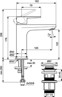 Ideal Standard Waschtischarmatur Cerafine O H120 m.Push-Open Ausld.125mm Silver – Bild 4