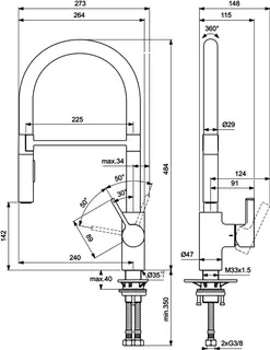 Ideal Standard Küchenarm. Gusto Ausld.225mm Semi-Pro 2F-Brause Chrom – Bild 5