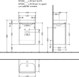 sanibel 5001 Waschtisch-Unterbau KF20078R Griff Tür rechts 432x575x345mm Weiß-Glanz – Bild 3