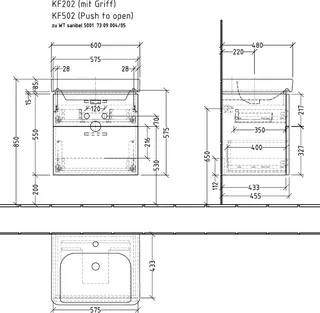 sanibel 5001 Waschtisch-Unterbau KF20267 Griff 2 Auszüge 575x575x455mm Sandgrau-Matt – Bild 2