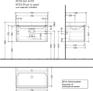 sanibel 5001 Waschtisch-Unterbau KF21301 Griff 1 Auszug 730x375x455mm Weiß-Matt/Soft – Bild 3