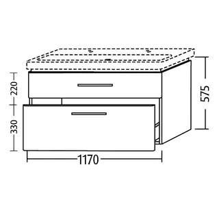 sanibel 5001 Waschtisch-Unterbau KF20801 Griff 2 Auszüge 1170x575x455mm Weiß-Matt/Soft – Bild 3
