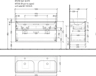 sanibel 5001 DWT-Unterbau KF21078 Griff 2 Auszüge 1170x575x455mm Weiß-Glanz – Bild 2