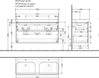 sanibel 5001 DWT-Unterbau KF21001 Griff 2 Auszüge 1170x575x455mm Weiß-Matt/Soft – Bild 3