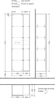 sanibel 5001 Stauraumschr. KF12067 Griff drehbar 1T 550x1743x340mm Sandgrau-Matt – Bild 3