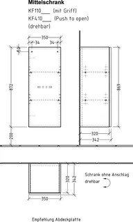 sanibel 5001 Mittelschrank KF11078 Griff drehbar 1 Tür 350x872x340mm Weiß-Glanz – Bild 2