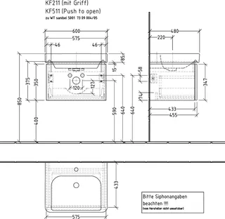sanibel 5001 Waschtisch-Unterbau KF51167 Push 1 Auszug 575x375x455mm Sandgrau-Matt – Bild 2