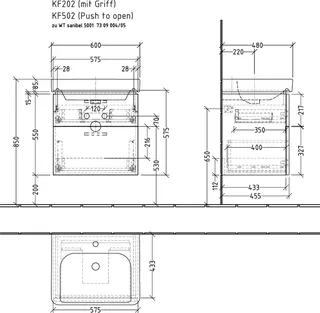 sanibel 5001 Waschtisch-Unterbau KF50201 Push 2 Auszüge 575x575x455mm Weiß-Matt/Soft – Bild 2