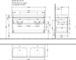 sanibel 5001 DWT-Unterbau KF51078 Push 2 Auszüge 1170x575x455mm Weiß-Glanz – Bild 3