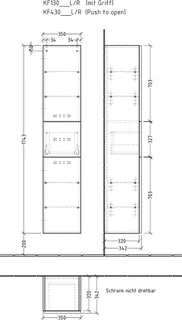 sanibel 5001 Hochschrank KF43067L Push 2T/1AZ links 350x1743x340mm Sandgrau-Matt – Bild 2