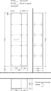 sanibel 5001 Stauraumschr. KF42001 Push drehbar 1T 550x1743x340mm Weiß-Matt/Soft – Bild 2