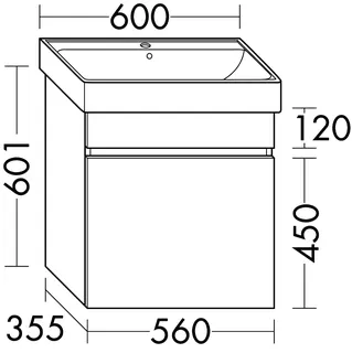 sanibel-Waschtisch-Unterbau FLEX PLUS WYBI056 560mm breit 1 Auszug Eiche Cashmere – Bild 2