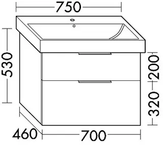 sanibel-Waschtisch-Unterbau 2.0 FLEX WVLE070 700mm breit Schubl/Auszug Basaltgrau – Bild 2