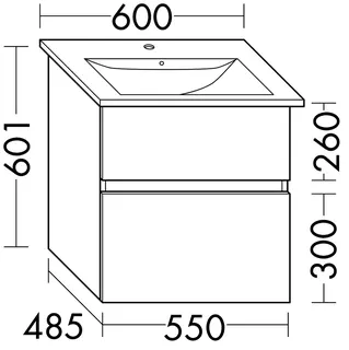 sanibel-Waschtisch-Unterbau FLEX PLUS WYBO055 550mm breit Schubl/Auszug Basaltgrau – Bild 2