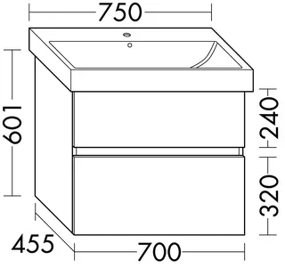 sanibel-Waschtisch-Unterbau FLEX PLUS WYAS070 700mm breit Schubl/Auszug DunkelgrauLack – Bild 2