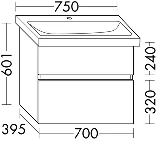 sanibel-Waschtisch-Unterbau FLEX PLUS WYAV070 700mm breit Schubl/Auszug Weiß Matt Lack – Bild 2
