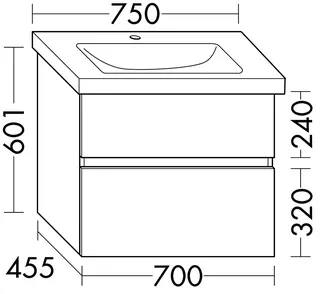 sanibel-Waschtisch-Unterbau FLEX PLUS WYAX070 700mm breit Schubl/Auszug Weiß Matt Lack – Bild 2
