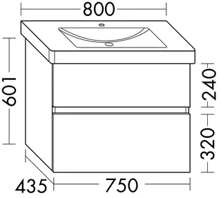 sanibel-Waschtisch-Unterbau FLEX PLUS WYBM075 750mm breit Schubl/Auszug DunkelgrauLack – Bild 2