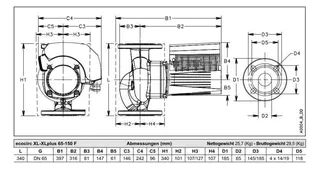 Lowara H-Pumpe ecocirc XL 65-150 F L:340 FL DN65 PN6/10 max. H:15m 47-1300W – Bild 3