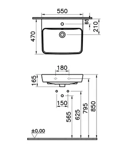 sanibel 3001-Waschtisch A23 eckige Form 550x470mm unterbaufähig weiß – Bild 2