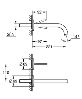 GROHE 2-L-Waschtisch-Wandbatterie Atrio 29406 FMS Ausladung 221mm chrom – Bild 5